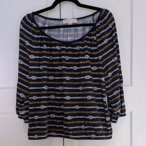 Michael Kors Navy Blue and Gold Chain Print Blouse